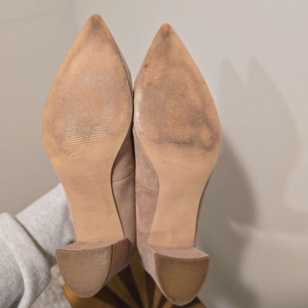 Marc Fisher Caitlin Pump Size 9.5M Womens Suede Pointed Block Heel Slip On Nude - Picture 10 of 12